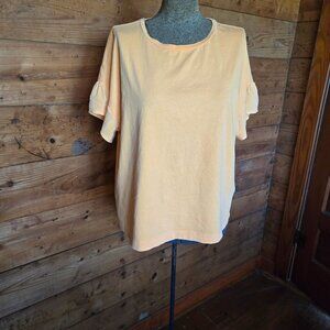 Orange t-shirt with ruffled cap sleeves, size Medium